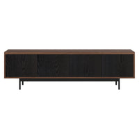 Hudson&Canal Whitman TV Stand for TV's up to 75" - Satin Walnut/Black Grain-A transitional design accommodates TVs up to 75" for your entertaining space