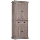 HOMCOM 72" H Tall Kitchen Pantry Cabinet with Drawer - Dark Wood Grain-Elegant modern design with recessed panels and antique handles 