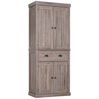 HOMCOM 72" H Tall Kitchen Pantry Cabinet with Drawer - Dark Wood Grain-Elegant modern design with recessed panels and antique handles 