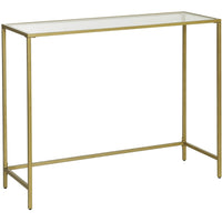 Boutique Home Modern Tempered Glass Console Table with Golden Metal Frame-Product Weight: 8.2 kg 