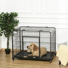 PawHut 43" Folding Heavy Duty Dog Crate - Grey-Front door with 2 security latches for easy entry and exit 