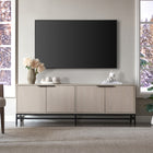 Hudson&Canal Campello TV Stand for TV's up to 78" - Alder White-Constructed of sturdy steel and MDF materials in a handcrafted black grain finish