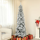 HOMCOM 7' Snow-Flocked Pencil Christmas Tree with Auto Open and Steel Base - Green-Sleek pencil shape design for saving space 