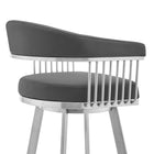 Armen Living Chelsea 29" Bar Height Swivel Bar Stool in Grey Faux Leather & Brushed Stainless Steel-6