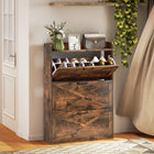 HOMCOM Narrow Shoe Cabinet in Farmhouse Style - Rustic Brown-Each drawer has a two-level adjustable divider for various shoe types