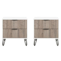 Manhattan Comfort DUMBO 20.07" Modern 2-Drawer Nightstand 2-Piece Set - White/Rustic Grey-Modern-Contemporary with a taste of Glam - Nightstand for Bedroom and Living Room Use. Set of 2