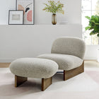 Modway Loyal Boucle Fabric Accent Chair and Ottoman Set - River Rock Walnut-Boucle Fabric Upholstery