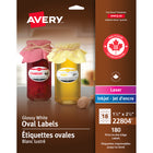 Avery Glossy White Laser/Inkjet Permanent Print-to-the-Edge Oval Labels, 1-1/2" x 2-1/2", 180 Pack (22804)-Permanent, Oval label