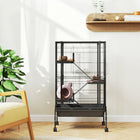 PawHut 47" H Large 4-Tier Guinea Pig Cage with Wheels - Black-Colour: Black 