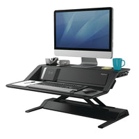 Fellowes 32.75" Lotus DX Sit to Stand Desk - Dual Monitor - Black-Quality Design: Built-in charging station with wireless charging stand that makes staying productive effortless