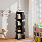 HOMCOM 4 Tier Rotating Bookshelf Tower - Black Wood Grain-Includes anti-tipping straps and anti-slip foot pads to enhance stability and safety