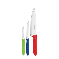 Tramontina Plenus Cutlery Stainless Steel Knife Set with Multi-Colored Polypropylene Handles - 3 Piece Set-Set Includes: 1x 3" Vegetable Knife, 1x 5" Steak Knife, 1x 7" Chef's Knife