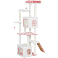 PawHut 65" Multi-Level Cat Tree Tower with Condos and Perch - White-This 65" (165 cm) all-in-one centre offers endless fun for multi-cat families 