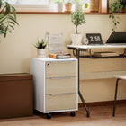 HOMCOM 3-Drawer Vertical Letter/A4 Filing Cabinet with Lock - Oak-Four 360-degree swivel casters ensure easy movement, 2 of them are armed with brakes for safety