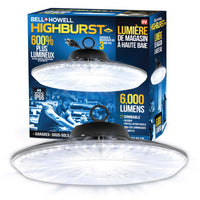 Bell+Howell Highburst LED High Bay Shop Light - 6000 Lumens-Bell & Howell HIGHBURST 6,000 Lumen high bay shop light: brighten up your garage, workshop, basement, warehouse or any other work space with 6,000 Lumen of illumination that's dimmable and easy to hang and install, enough light to see sawdust and other debris, this utility light provides tons of illumination