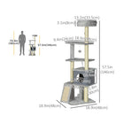 PawHut 57.5" Cat Tree with Scratching Posts, Bed and House - Grey-Colour: Light Grey 