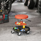 HOMCOM Rolling Mechanic Stool - Coral Orange-Pneumatic height adjustment from 15.7" to 20" (40 to 51 cm), reduces knee stress
