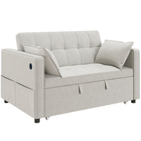 HOMCOM Pull Out Sleeper Sofa Bed with USB Charging and Adjustable Backrest - Beige-3-in-1 design transforms from sofa to bed or recliner, with two pillows for added comfort