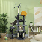 PawHut 71" Cat Tree Tower with Scratching Posts, Condo and Bed - Dark Grey-Includes scratching posts and sisal pad for natural clawing instincts 