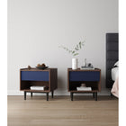 Manhattan Comfort Duane 20.23" Mid-Century Modern Nightstand 2-Piece Set - Dark Brown/Navy Blue-Includes 1 Full Extension Drawer, and 1 Thin Open Shelf