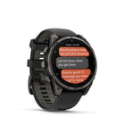 Garmin fēnix 8 Pro Multisport GPS Smartwatch - 47 mm - Carbon Grey DLC Titanium with Black/Pebble Grey Silicone Band-LTE CONNECTIVITY - Going for a run? Taking a swim? Leave your phone behind, and use your watch’s LTE connection to exchange messages and make voice calls — plus let friends follow along with LiveTrack location sharing and location check-ins. Even get access to weather conditions and forecasts.

