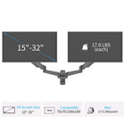 ShoppingAll Pneumatic Dual Gas Spring Dual Monitor Wall Mount - Black-Comes with a VESA plate adapter which extends the VESA mounting compatibility to 75mm x75mm, 100mm x 100mm, 200mm x 100mm and 200mm x 200mm