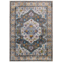 Modway Success Anisah Distressed Floral Vintage Medallion Area Rug - 8 ft W x 10 ft L - Grey Ivory Yellow Orange-Distressed Vintage Floral Vintage Medallion Area Rug