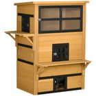 PawHut Outdoor 3-Story Cat House with Raised Floor, Weatherproof Roof and Escape Doors - Yellow-Asphalt eave can be hold up to light weather conditions 