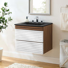 Modway Render 24" Wall-Mount Bathroom Vanity - White/Walnut/Black-Walnut Grain Vanity