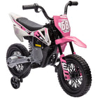 Qaba Kids 12V Dirt Bike with Twist Grip Throttle, Training Wheels and Music - Pink-Manual throttle control adjusts speeds between 1.5-3.1 mph (2.4-5 km/h) 