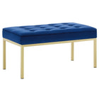 Modway Loft Gold Stainless Steel Leg Medium Performance Velvet Bench - Gold/Navy-Mid-Century Accent Bench