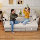 HOMCOM Pull Out Sleeper Sofa Bed with USB Ports and Chaise Storage - Beige-Assembly required