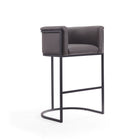 Manhattan Comfort Cosmopolitan 23.7" Mid-Century Modern Faux Leather Upholstered Bar Stool - Pebble and Black - 2 Pack-Semi Circle Open Design with Tight Back Finish
