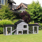 PawHut 33" H Large Ourdoor Wood Rabbit Hutch - Grey-Asphalt roof protects your pets from sun and rain 