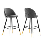 Modway Cordial Performance Velvet Bar Stools - Gray - Set of 2-Retro Modern Bar Stools