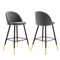 Modway Cordial Performance Velvet Bar Stools - Gray - Set of 2-Retro Modern Bar Stools