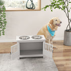 PawHut Xlarge Raised Dog Bowl Stand with 2 Stainless Steel Bowls and Storage - White-Stylish appearance, matching your décor 