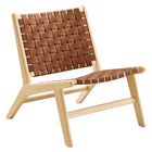 Modway Saoirse Leather Wood Accent Lounge Chair - Natural Brown-Woven Leather