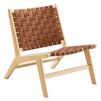 Modway Saoirse Leather Wood Accent Lounge Chair - Natural Brown-Woven Leather