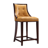 Manhattan Comfort Fifth Avenue 19" Traditional Faux Leather Upholstered Counter Stool - Camel and Dark Walnut-Traditional Counter Stool with Backseat Perfect for Bar and Kitchen Use
