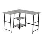 Monarch Specialties 7591 48" Computer Desk - Grey Top/Black Metal Corner-Industrial-style computer desk with 2 fixed, open shelves supported by sawhorse-style legs in metal