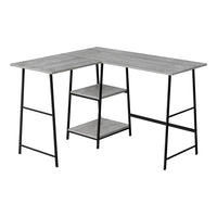 Monarch Specialties 7591 48" Computer Desk - Grey Top/Black Metal Corner-Industrial-style computer desk with 2 fixed, open shelves supported by sawhorse-style legs in metal