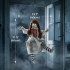 HOMCOM 2.7' Animated Hanging Creepy Girl on Swing with Sound Touch Activation - Multi-Coloured-Two light-up eyes create a spooky glow 