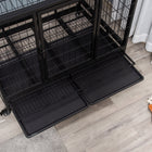 PawHut 43" Heavy Duty Dog Crate with Lockable Wheels and Tray - Black-Four caster wheels for easy movement, two have brake to prevent unintended movement 