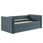 Modway Veyla Channel Tufted Performance Velvet Twin Daybed with Trundle - Cadet Blue-Stain-Resistant Performance Velvet
