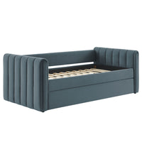 Modway Veyla Channel Tufted Performance Velvet Twin Daybed with Trundle - Cadet Blue-Stain-Resistant Performance Velvet