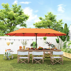 Outsunny Extra-Large Double-Sided Patio Umbrella with Twin Canopy and Crank - 15' - Orange-Superior strength and durability with the rust resistant steel pole and 12 steel ribs