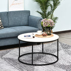 HOMCOM Wood Round Coffee Table with Modern Design - White-This table set suits your living room, bedroom, dining room well