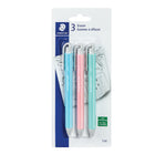 Staedtler Retractable PVC-Free Eraser - Assorted - 3 Pack-Pastel blue, pastel pink and pastel green, Retractable
