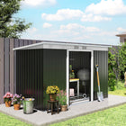 Outsunny Galvanized Steel Garden Tool Storage Shed - 9' x 4' - Grey-Made from galvanized steel with a protective topcoat for added longevity 
